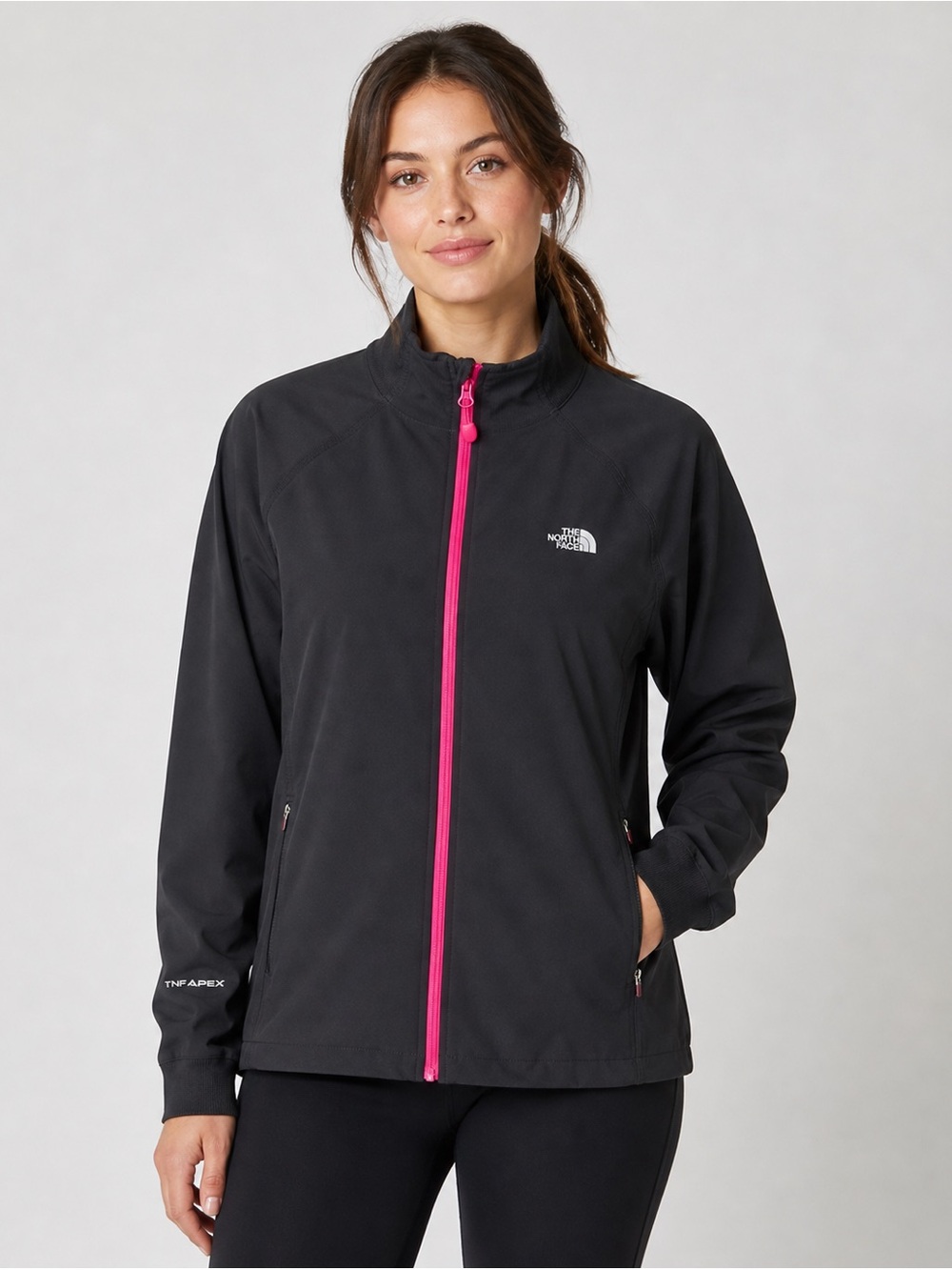 The North Face TNF Apex Jacket Women’s Large Black Pink Full Zip Softshell 21x25